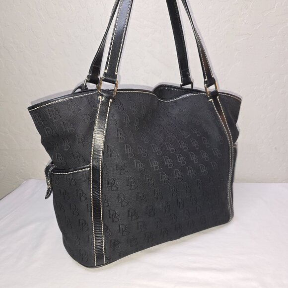 Dooney & Bourke Large Black Signature / Logo Canvas Shoulder Tote Bag - Picture 4 of 15